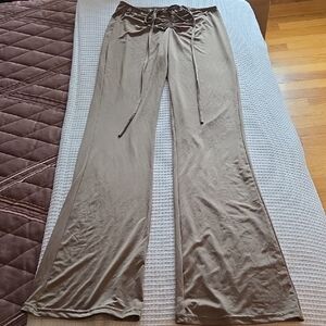 Elegant Mocha Tan Wide-Leg Stretch Pants